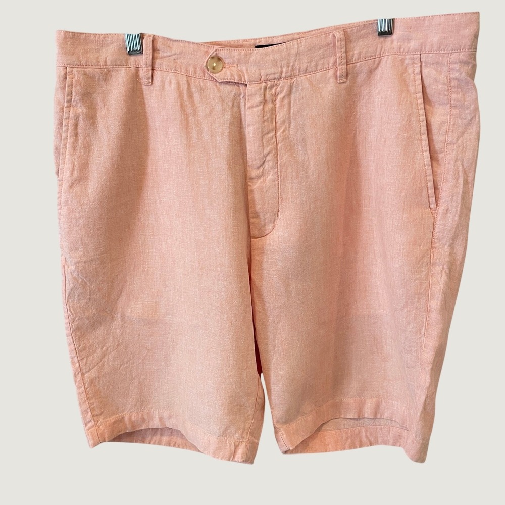 Jos. A. Bank Mens Peach Coral Linen Shorts Flat Front Size 36 Summer Beach